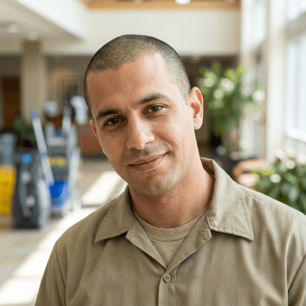 Young man looking relieved while holding a thermostat in his hallway