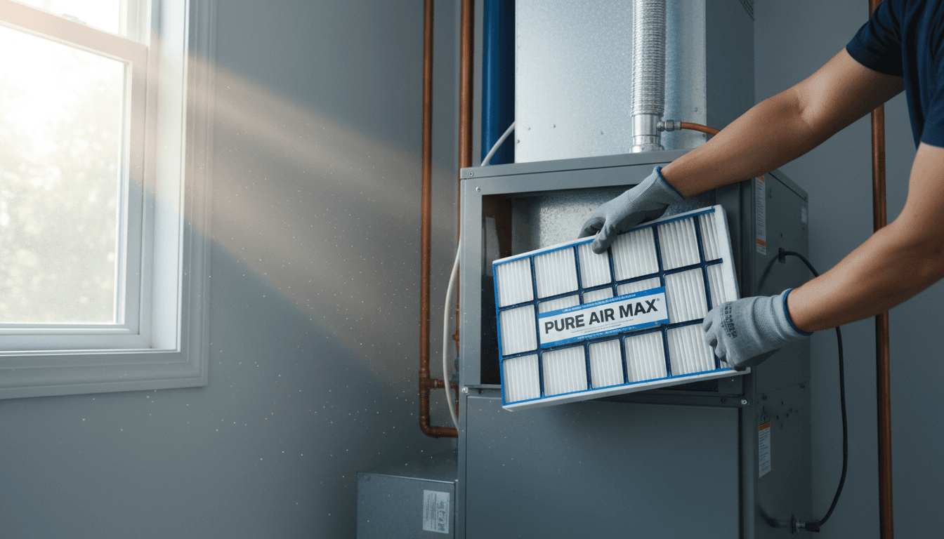 Technician installing an air filter into an HVAC return vent