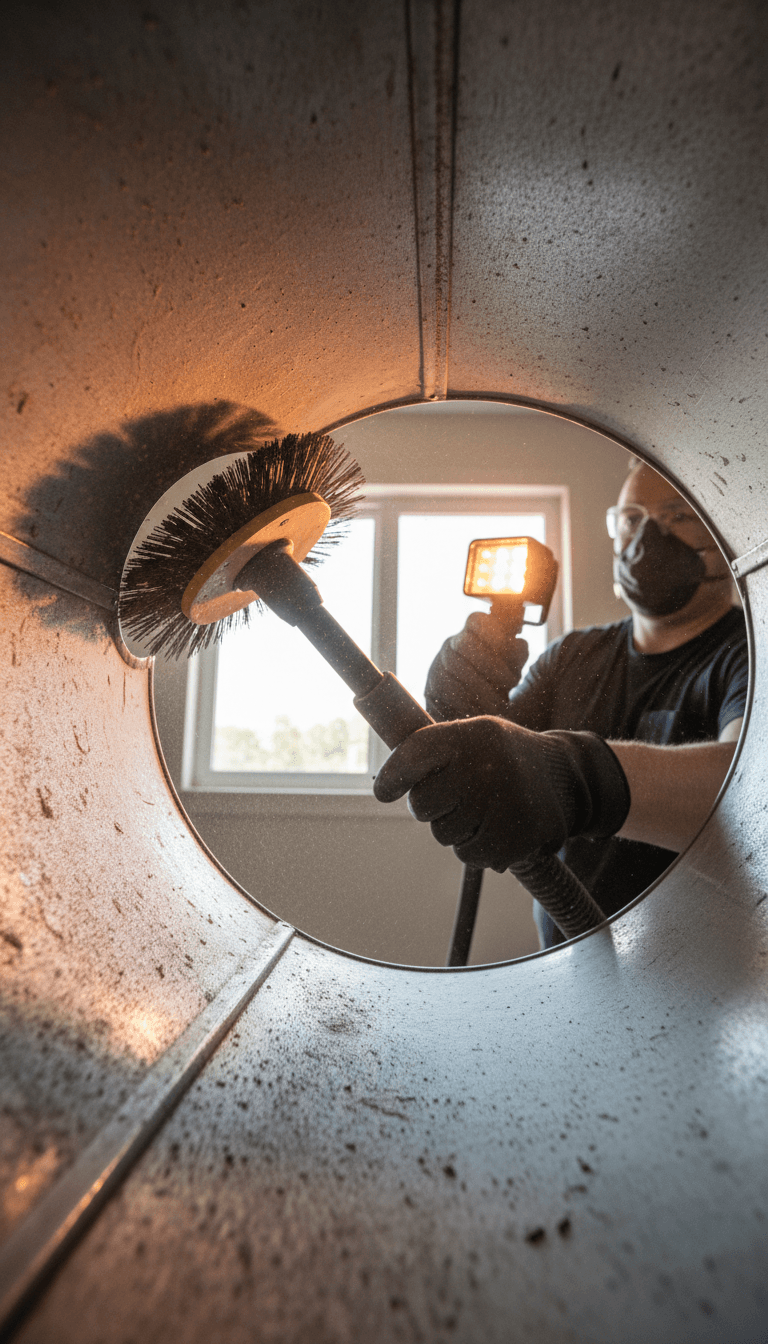 Technician cleaning a residential duct opening in Pocatello